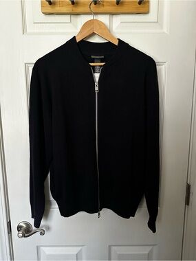 H&M Men's Black Zip-Up Bomber Sweater